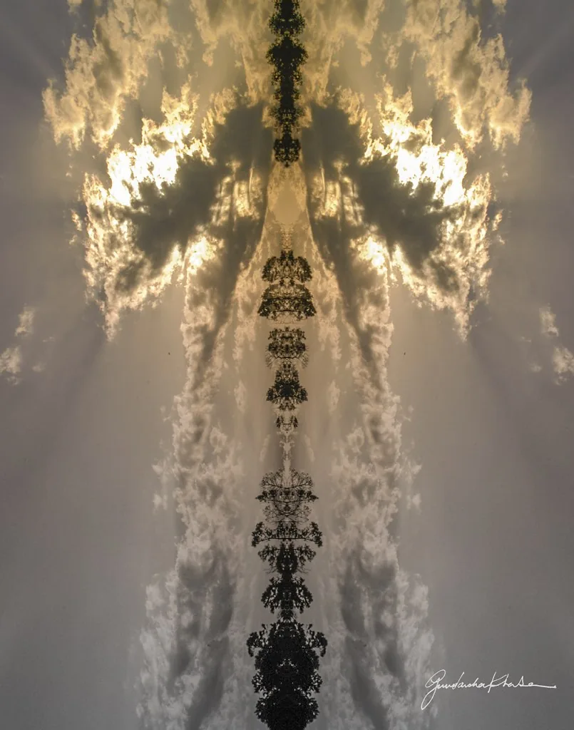 Angelic Whisper, mirrored gold light through cloud